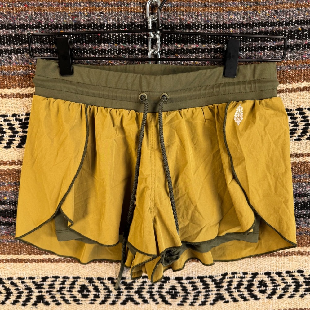 Free People FP Movement Way Home Shorts Mustard Olive Green XS High Rise Running